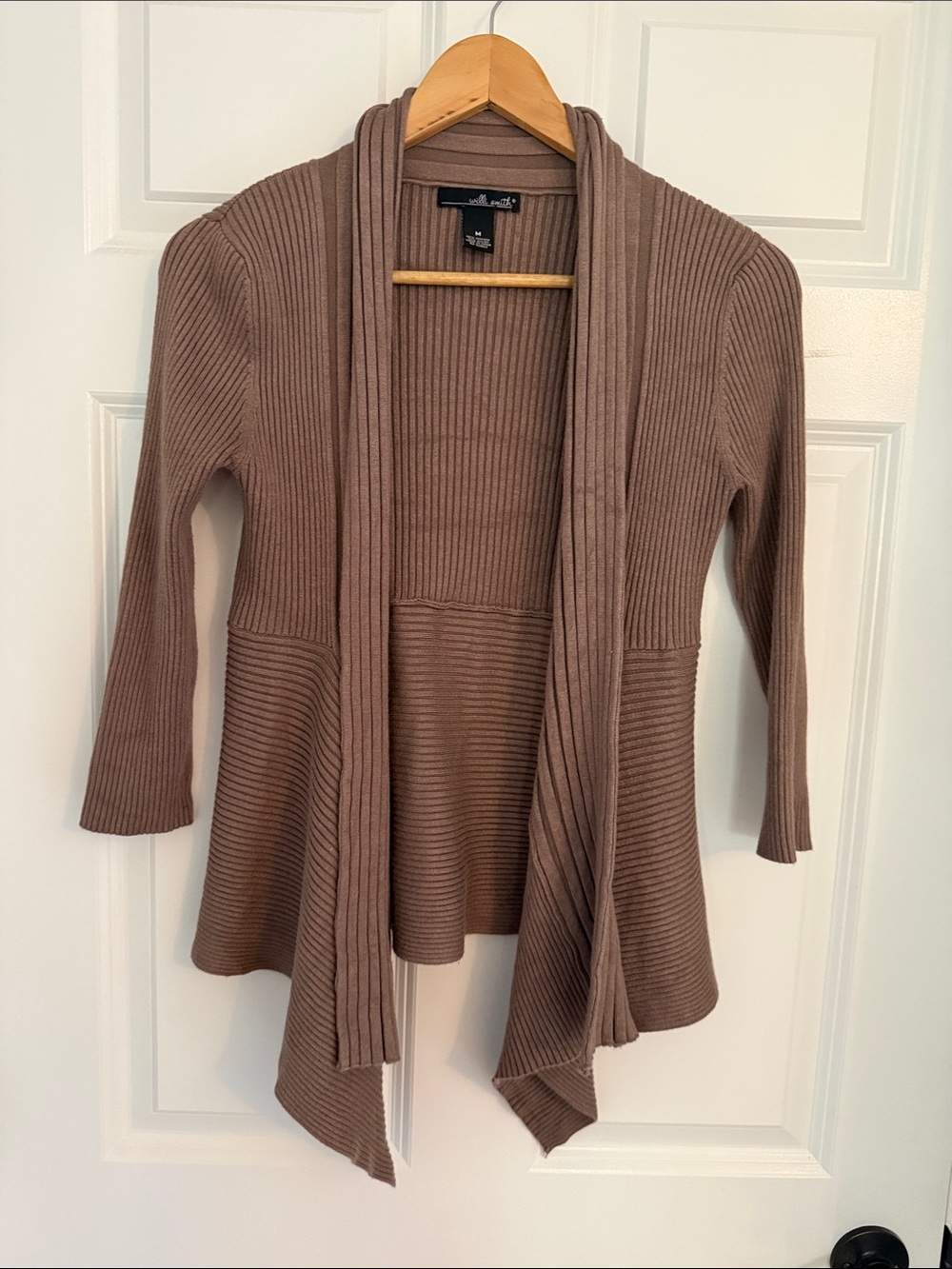 Willi Smith Ribbed Open-Front Cardigan in Taupe